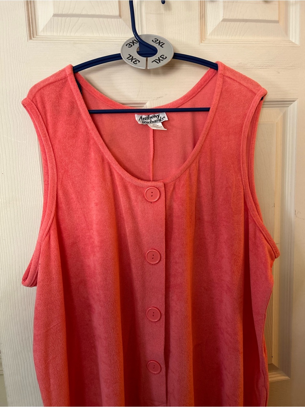 3XL. Anthony Richards Coral Pink Button-Front Sleeveless Top 3XL